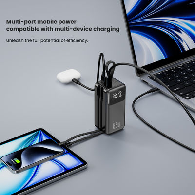 Przenośny ładowarka Power Bank 65W dla laptopa, 4 wyjścia USB C Podróż przenośne ładowarki z wbudowanym kablem